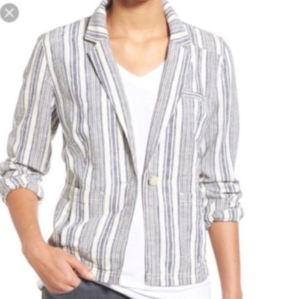 Linen One-Button Blazer Jacket Medium Petite